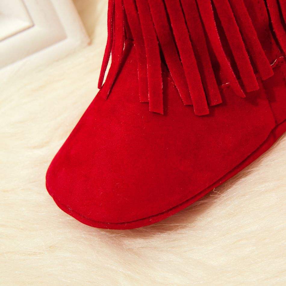 Toddler Solid Color Tassel Decor Velcro Prewalker Shoes Red big image 4