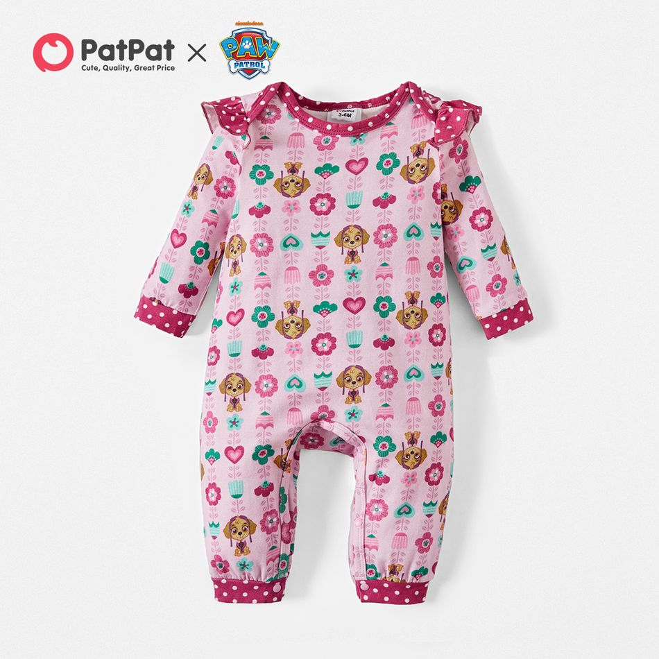 PAW Patrol Little Girl Floral and Dot Allover Cotton Jumpsuit Multi-color