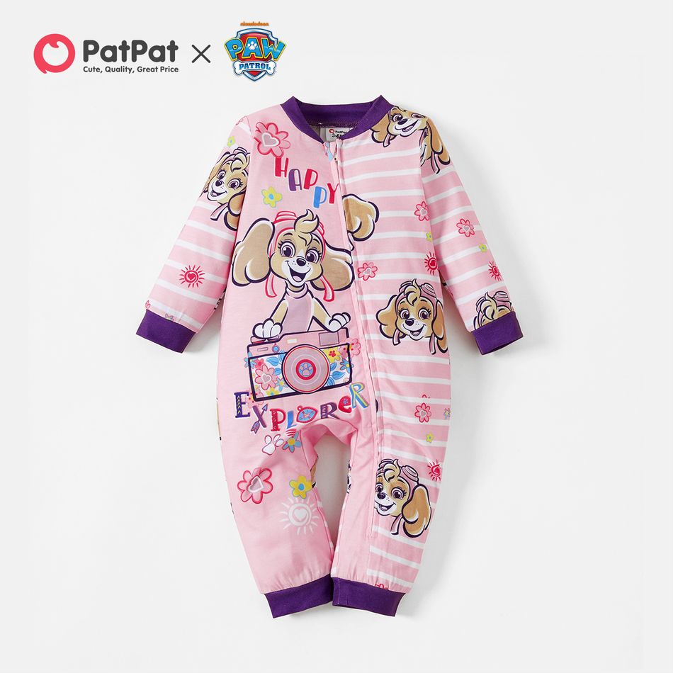 PAW Patrol Little Girl Graphic and Stripe Zipper Jumpsuit Pink