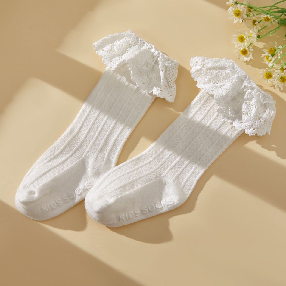 Baby / Toddler Solid Ruffle Decor Stockings White