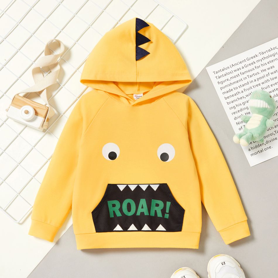 Toddler Boy Spike Design Letter Face Emoji Print Hoodie Yellow