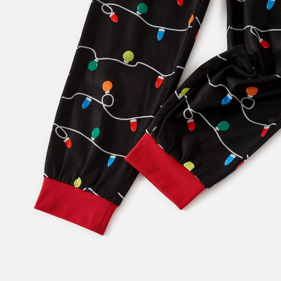 Family Matching Christmas Letters and Light Bulbs Print Raglan Long-sleeve Pajamas Sets (Flame Resistant) Black big image 9