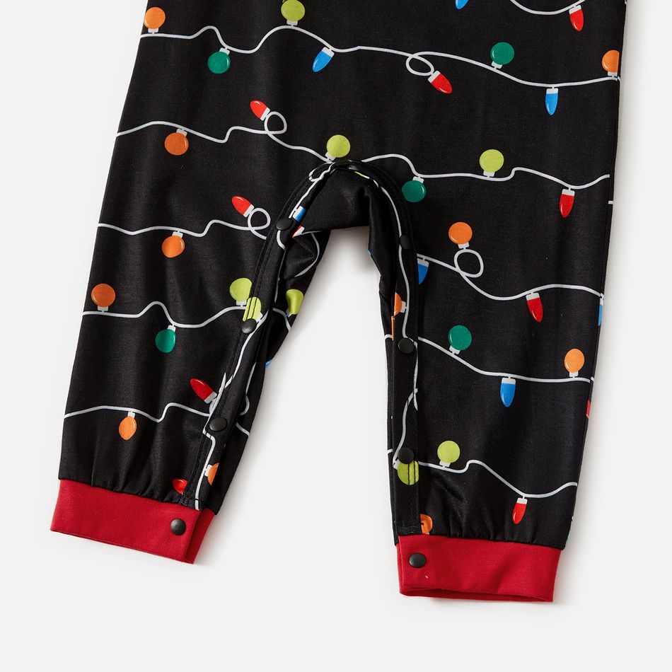 Family Matching Christmas Letters and Light Bulbs Print Raglan Long-sleeve Pajamas Sets (Flame Resistant) Black big image 12