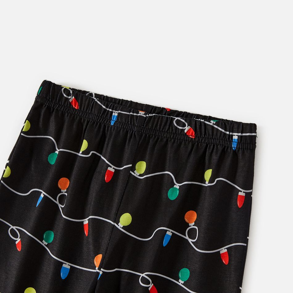 Family Matching Christmas Letters and Light Bulbs Print Raglan Long-sleeve Pajamas Sets (Flame Resistant) Black big image 7