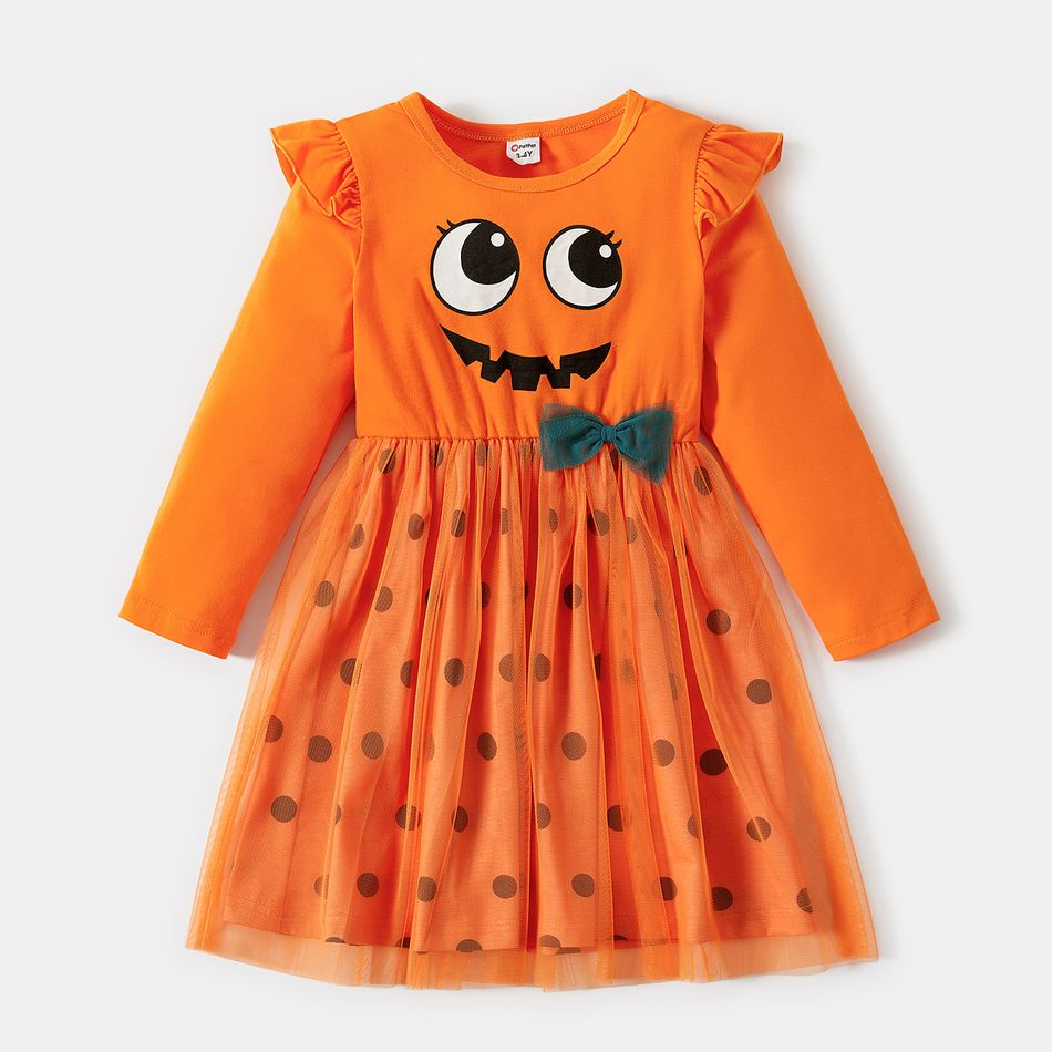 Halloween Graphic Print Long-sleeve Sibling Matching Pumpkin Sets Orange big image 2