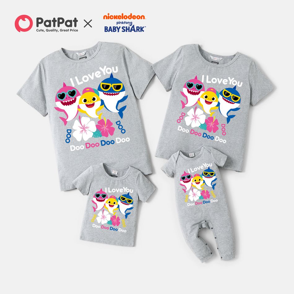 Baby Shark Family Matching Graphic Grey Cotton Tee Grey