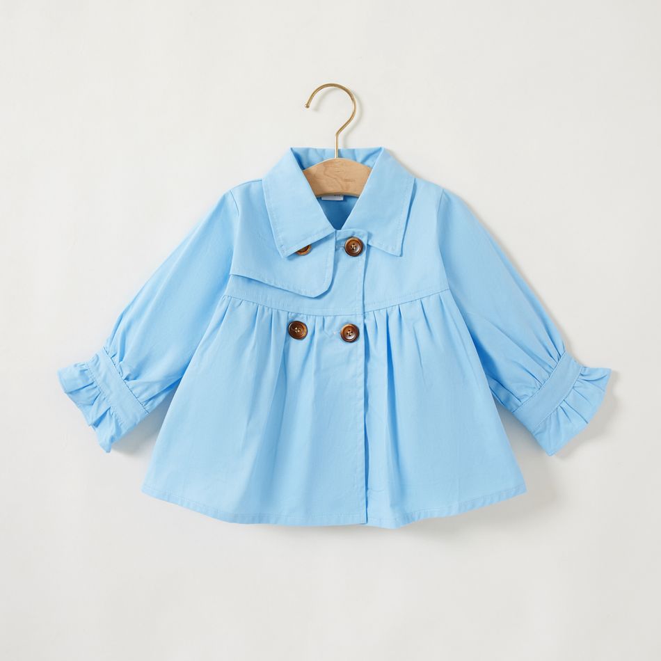 Solid Lapel Collar Double Breasted Long-sleeve Baby Coat Jacket Blue big image 1