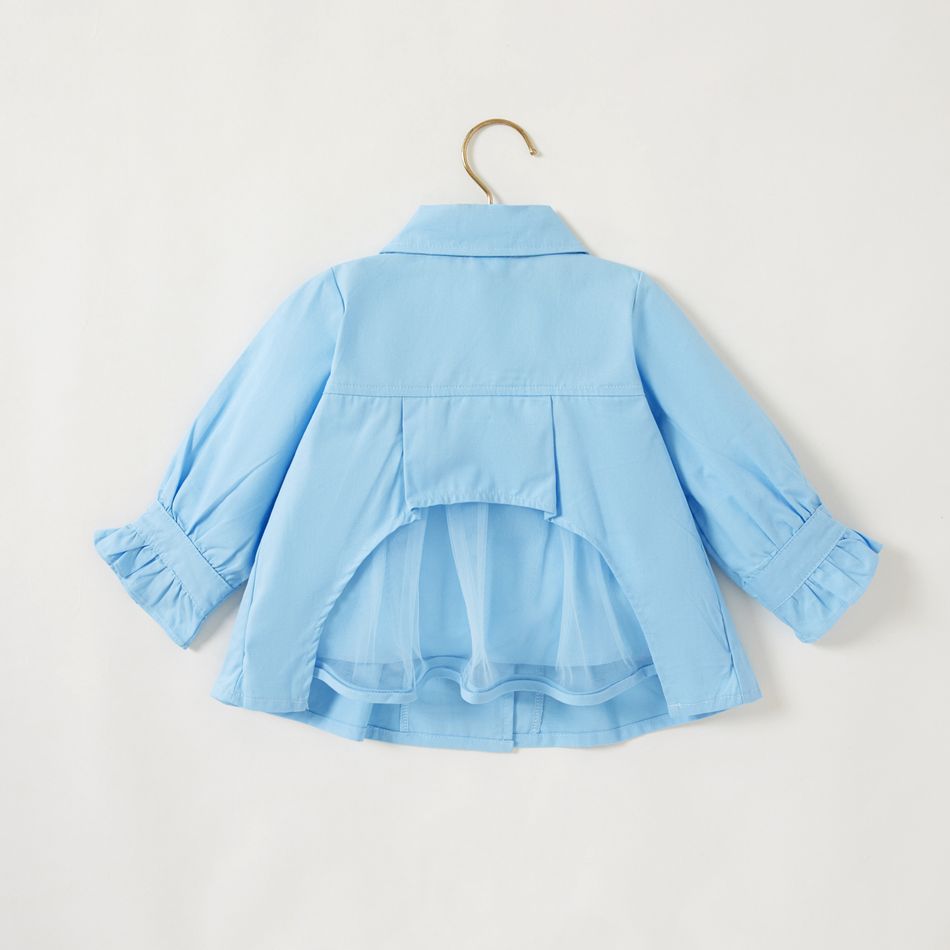 Solid Lapel Collar Double Breasted Long-sleeve Baby Coat Jacket Blue big image 5