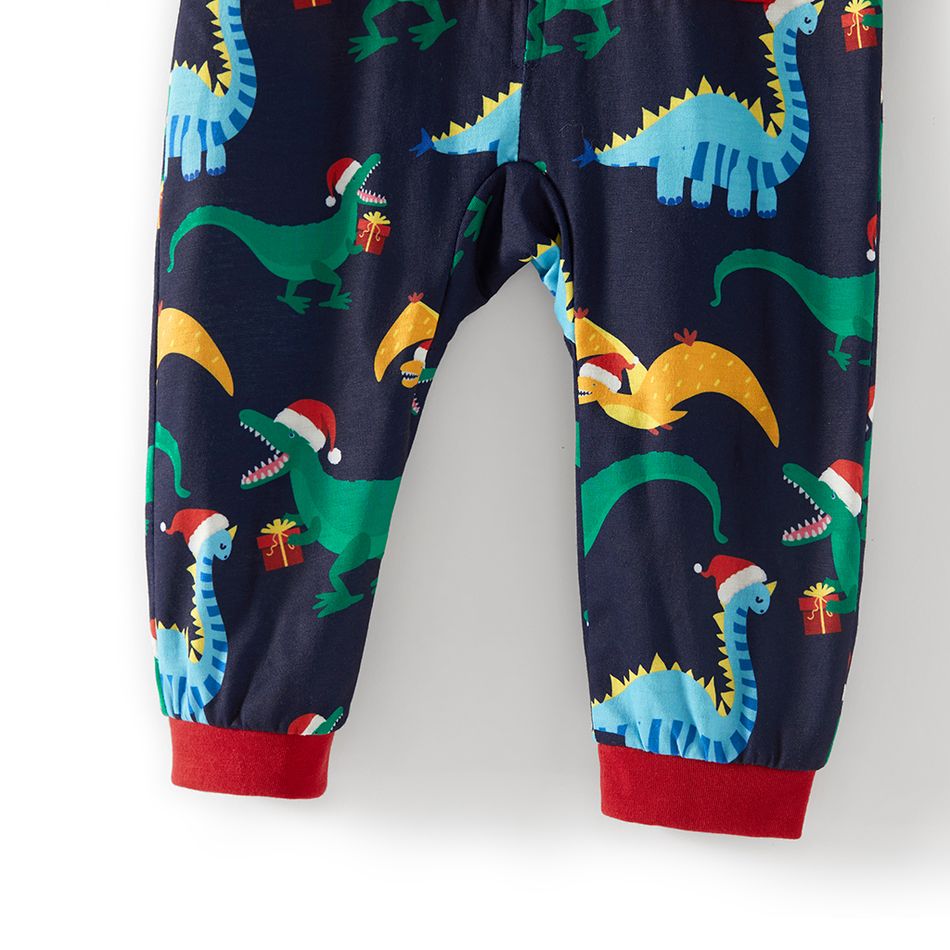 Allover Dinosaur Print Splice Hooded Long-sleeve Family Matching Onesies Pajamas Sets (Flame Resistant) Royal Blue big image 9