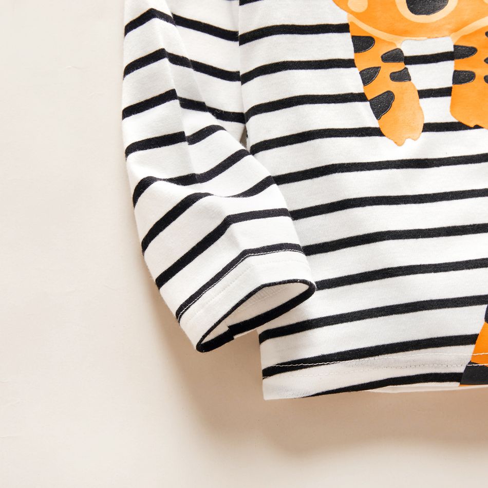2-piece Toddler Girl/Boy Tiger Print Stripe Long-sleeve Tee and Black Pants Set Black big image 3