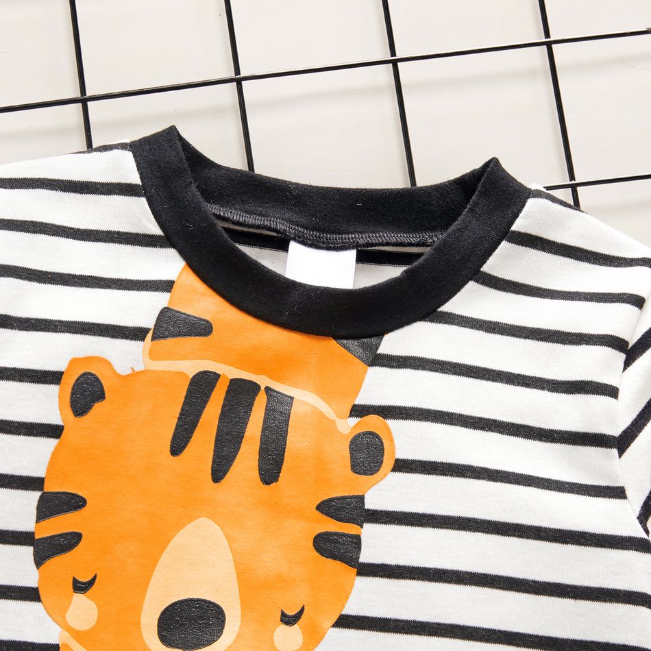 2-piece Toddler Girl/Boy Tiger Print Stripe Long-sleeve Tee and Black Pants Set Black big image 4