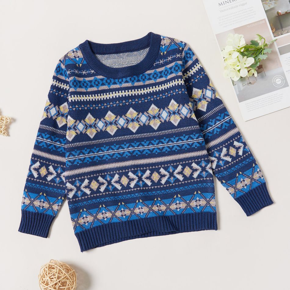 Kid Boy Argyle Pattern Exotic Knit Sweater Navy