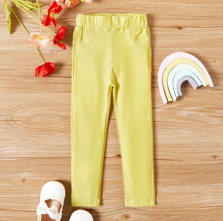 Toddler Girl Elasticized Solid Leggings Skinny Pants with Pocket Yellow
