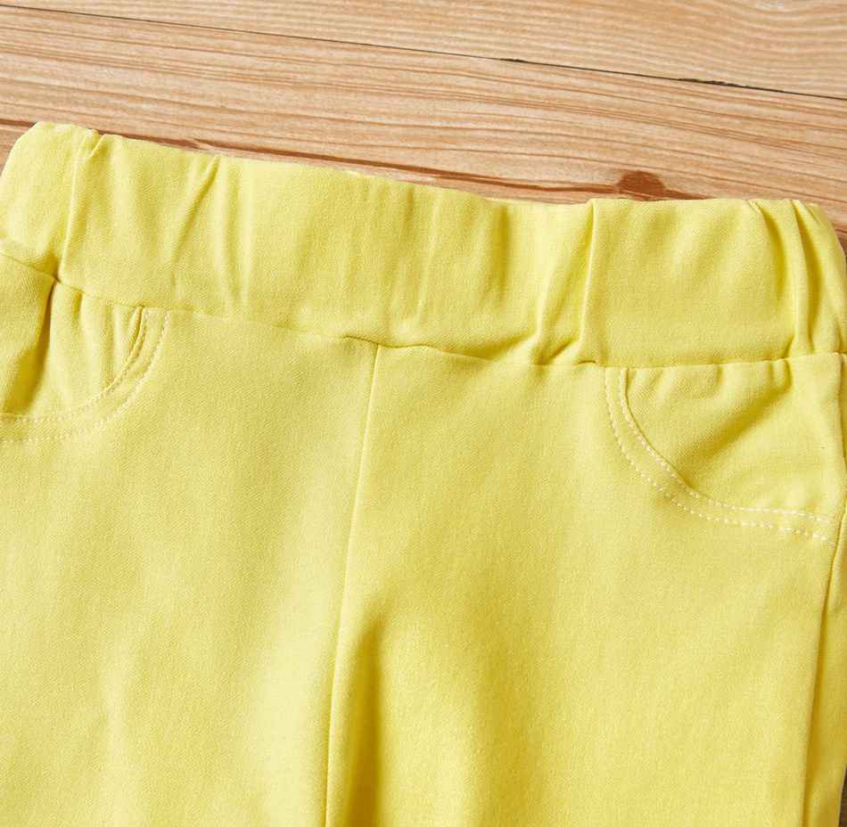 Toddler Girl Elasticized Solid Leggings Skinny Pants with Pocket Yellow big image 3