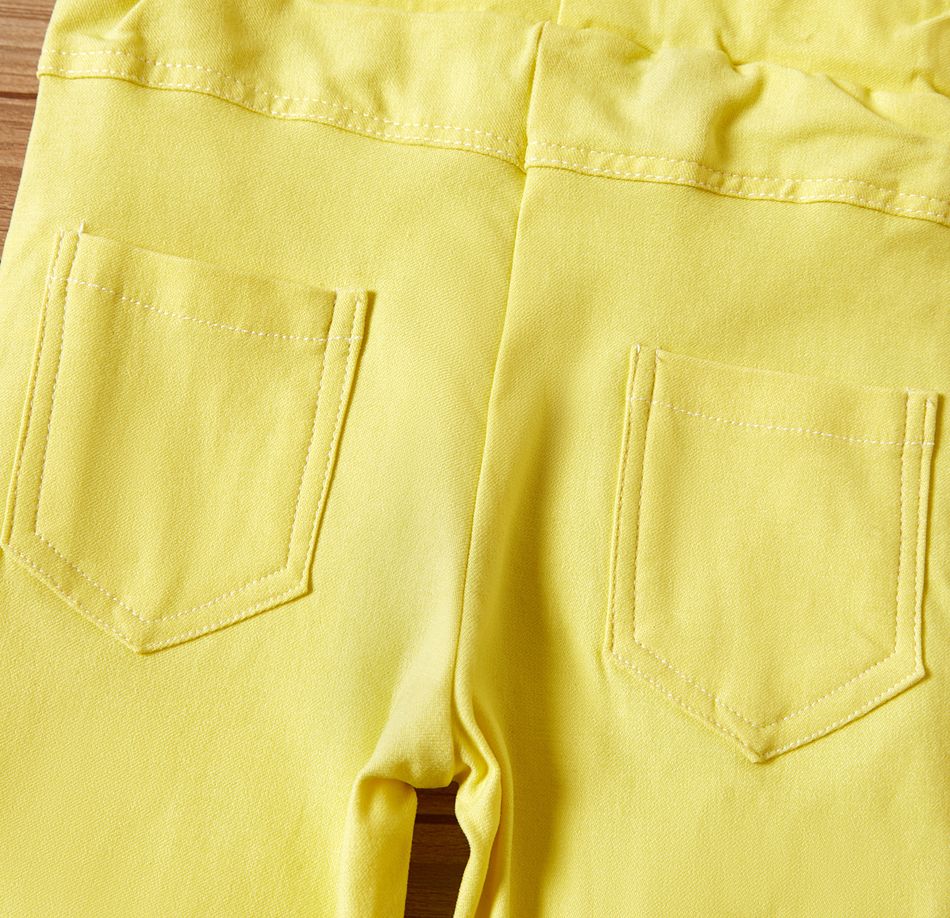 Toddler Girl Elasticized Solid Leggings Skinny Pants with Pocket Yellow big image 5