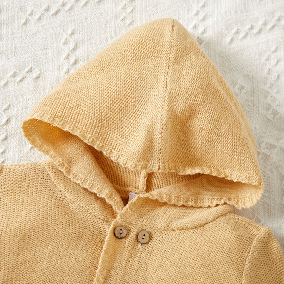 Baby Boy/Girl Solid Double Breasted Long-sleeve Hooded Knitted Jumpsuit Beige big image 5