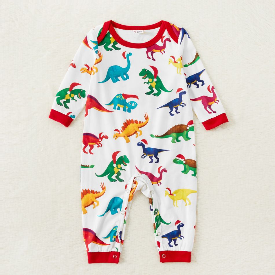 Family Matching Christmas Dinosaur and Letter Print Raglan Long-sleeve Pajamas Sets (Flame Resistant) Green/White big image 7