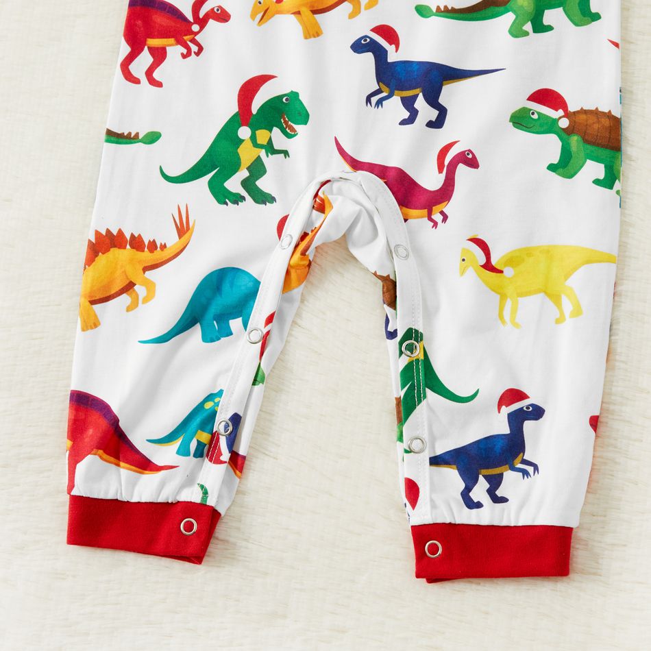 Family Matching Christmas Dinosaur and Letter Print Raglan Long-sleeve Pajamas Sets (Flame Resistant) Green/White big image 9