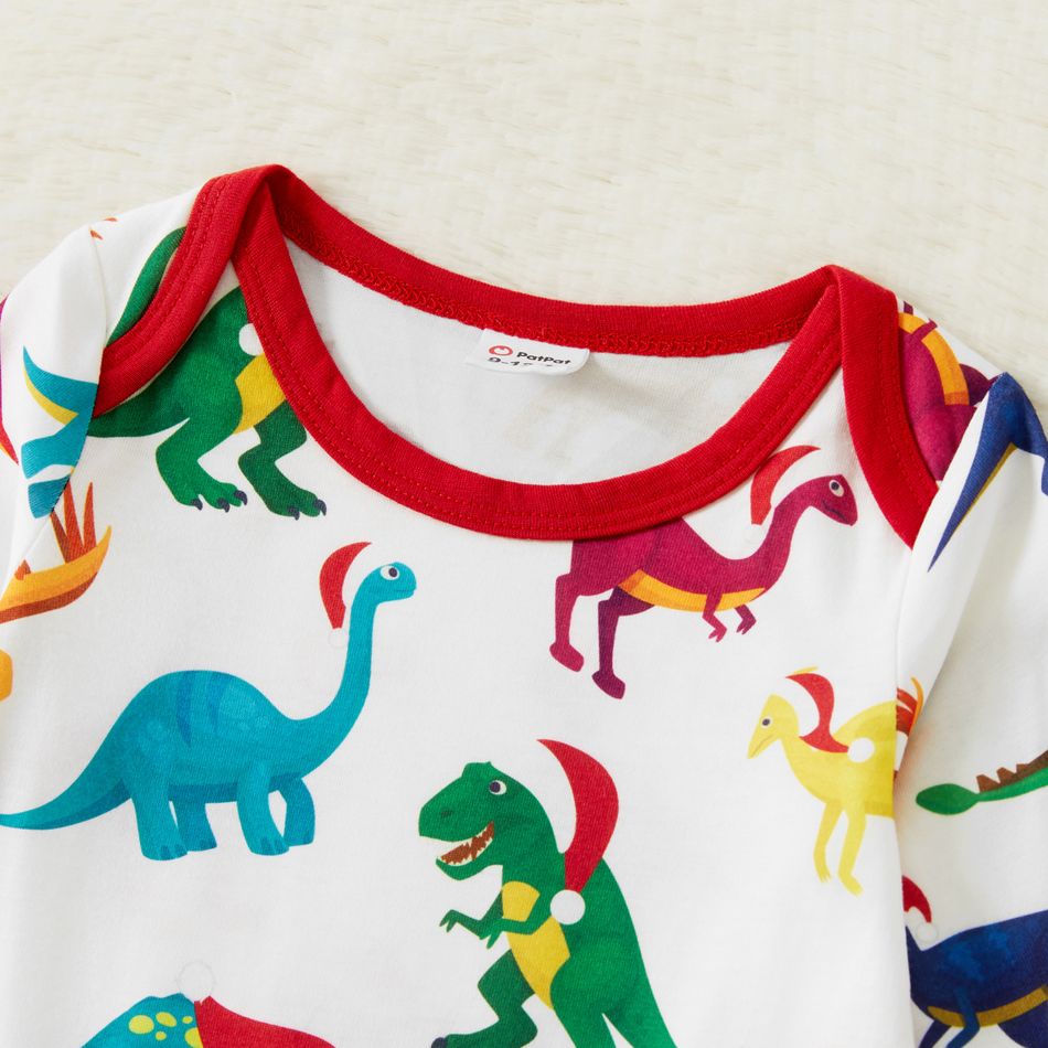 Family Matching Christmas Dinosaur and Letter Print Raglan Long-sleeve Pajamas Sets (Flame Resistant) Green/White big image 8