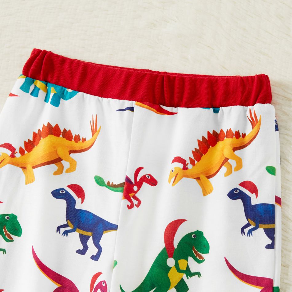 Family Matching Christmas Dinosaur and Letter Print Raglan Long-sleeve Pajamas Sets (Flame Resistant) Green/White big image 6