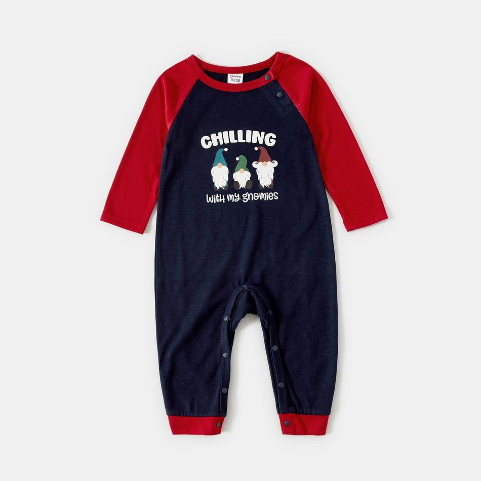 Christmas Gnome and Letter Print Family Matching Raglan Long-sleeve Pajamas Sets (Flame Resistant) Dark blue/White/Red big image 10