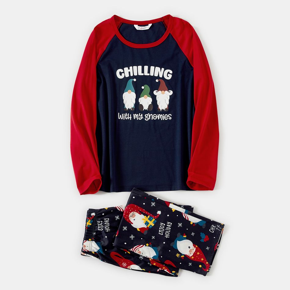Christmas Gnome and Letter Print Family Matching Raglan Long-sleeve Pajamas Sets (Flame Resistant) Dark blue/White/Red big image 8