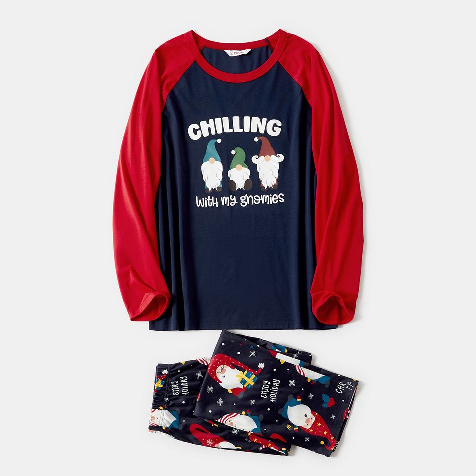 Christmas Gnome and Letter Print Family Matching Raglan Long-sleeve Pajamas Sets (Flame Resistant) Dark blue/White/Red big image 2