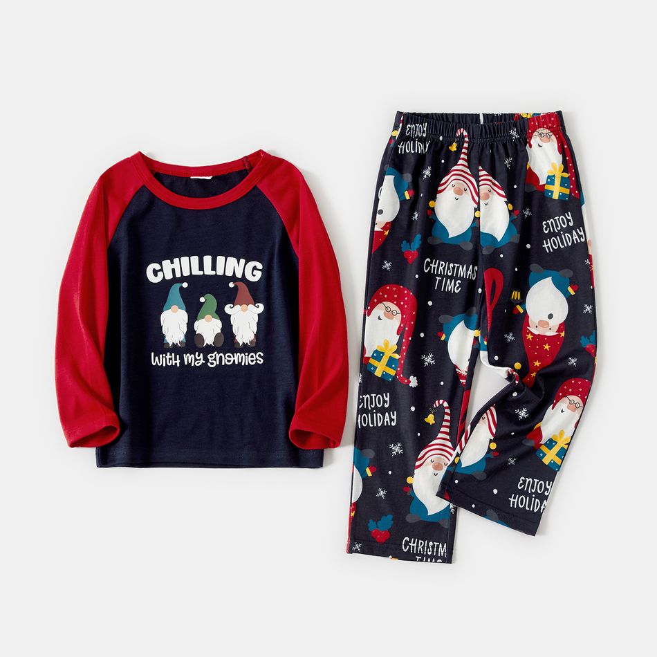 Christmas Gnome and Letter Print Family Matching Raglan Long-sleeve Pajamas Sets (Flame Resistant) Dark blue/White/Red big image 9