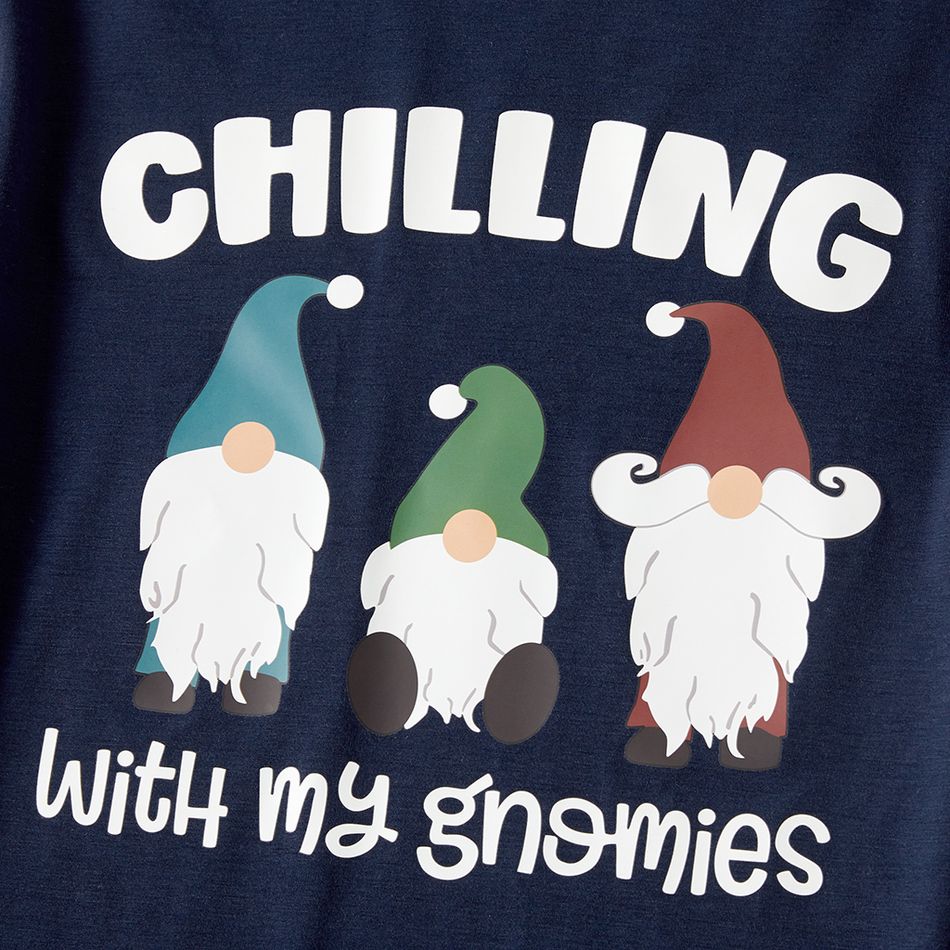 Christmas Gnome and Letter Print Family Matching Raglan Long-sleeve Pajamas Sets (Flame Resistant) Dark blue/White/Red big image 4