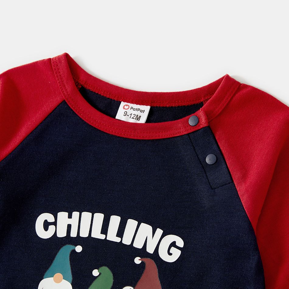 Christmas Gnome and Letter Print Family Matching Raglan Long-sleeve Pajamas Sets (Flame Resistant) Dark blue/White/Red big image 11