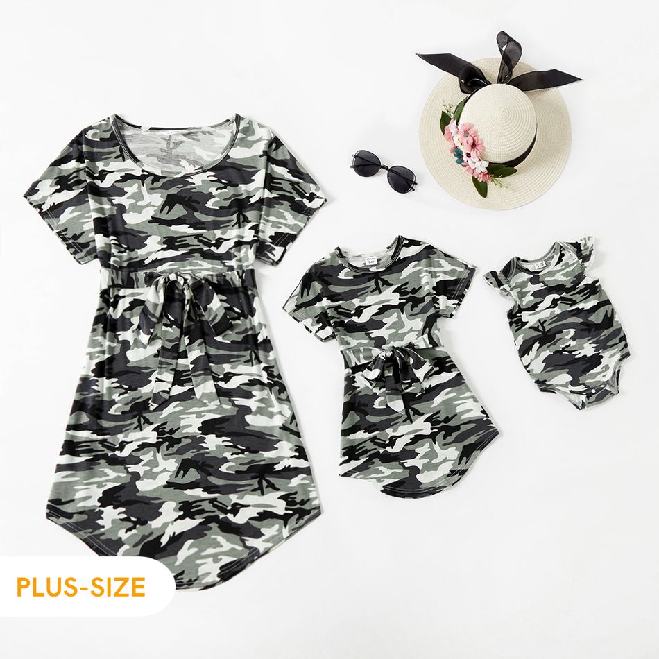 Allover Camouflage Print Raglan Short-sleeve Matching Dresses Color block