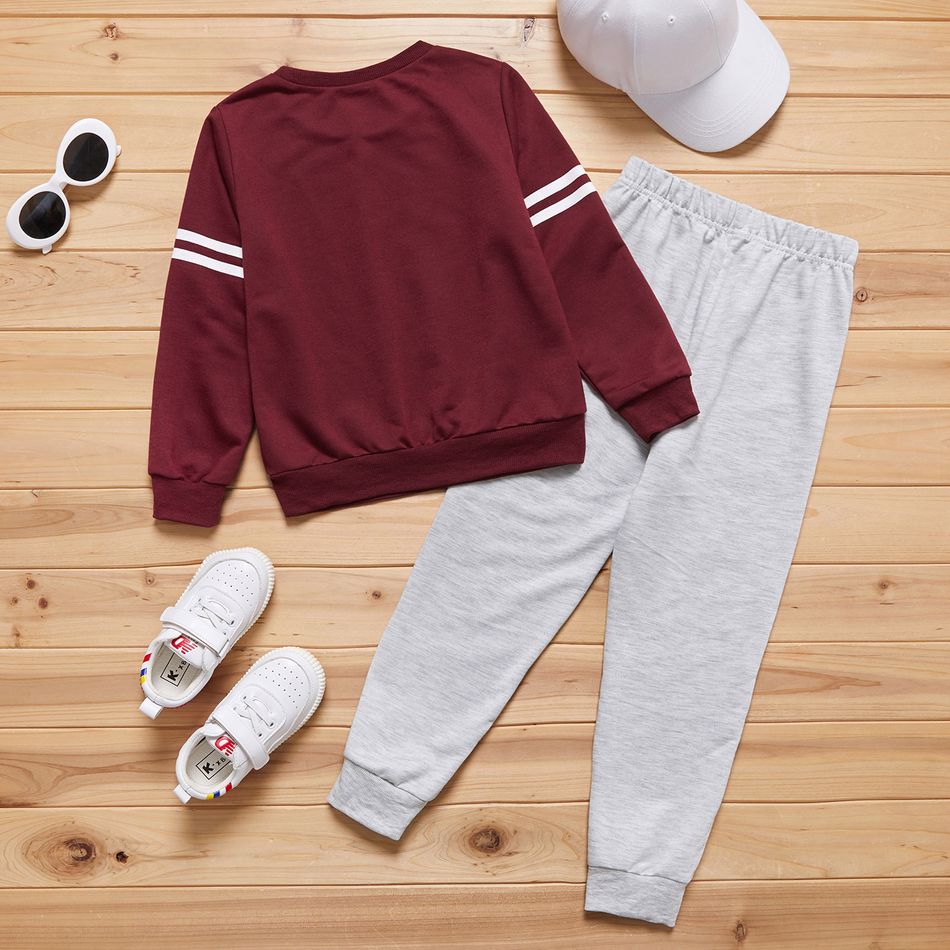 2-piece Kid Boy Letter Number Print Brick Red Pullover and Grey Pants Set Brick red big image 2