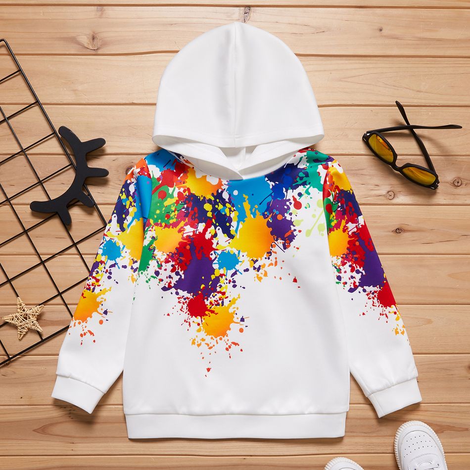 Kid Boy Painting Print Colorblock Hoodie Sweatshirt White big image 1