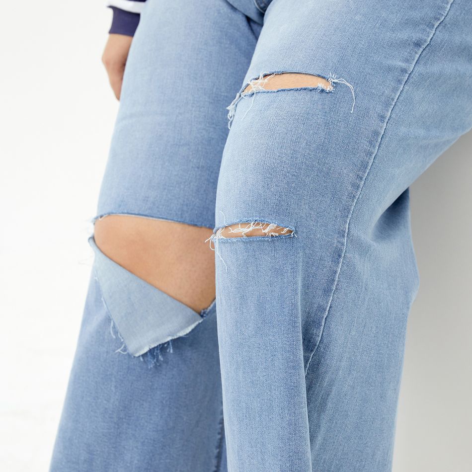 Women Plus Size Casual Cutout Blue Ripped Denim Jeans Blue big image 6