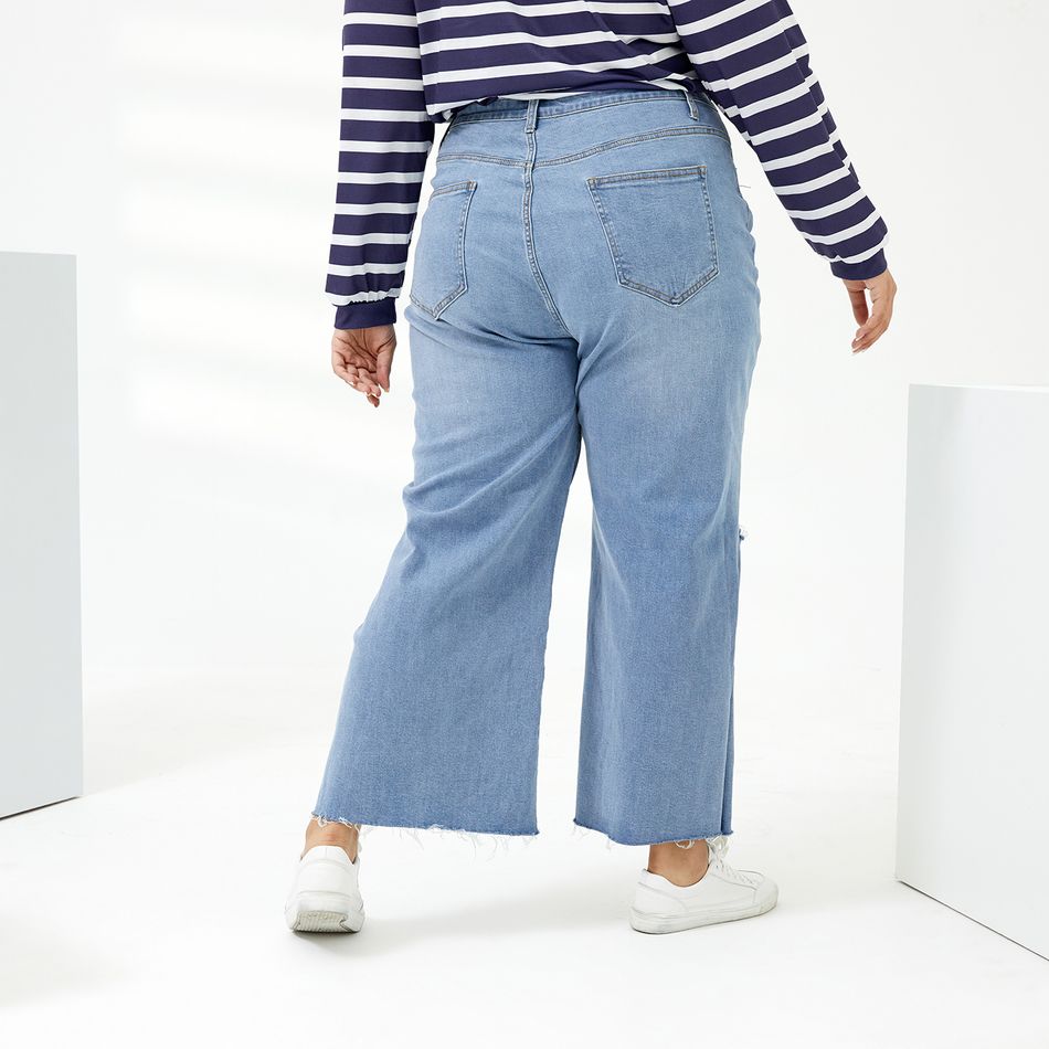 Women Plus Size Casual Cutout Blue Ripped Denim Jeans Blue big image 5