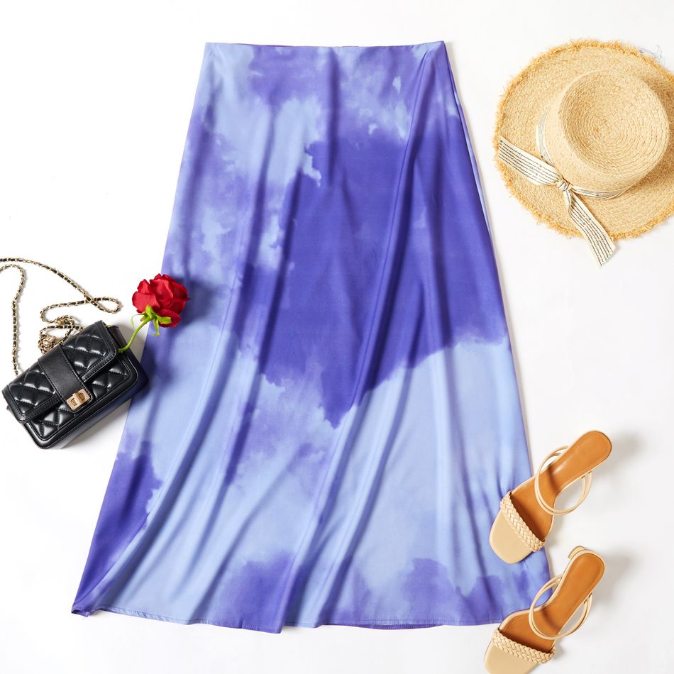 Women Plus Size Elegant Tie Dye A-line Skirt Purple