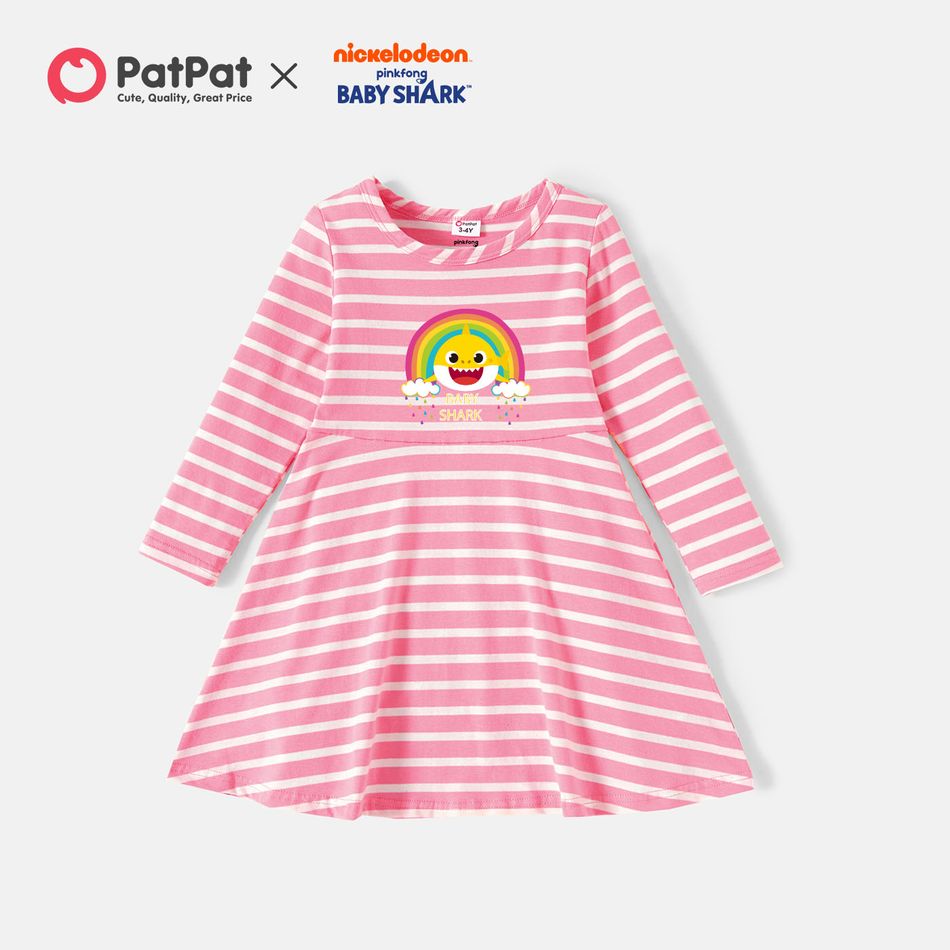 Baby Shark Toddler Girl Stripe and Rainbow Cotton Dress Multi-color