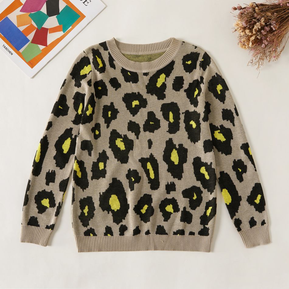 Kid Girl Leopard Print Casual Sweater Black