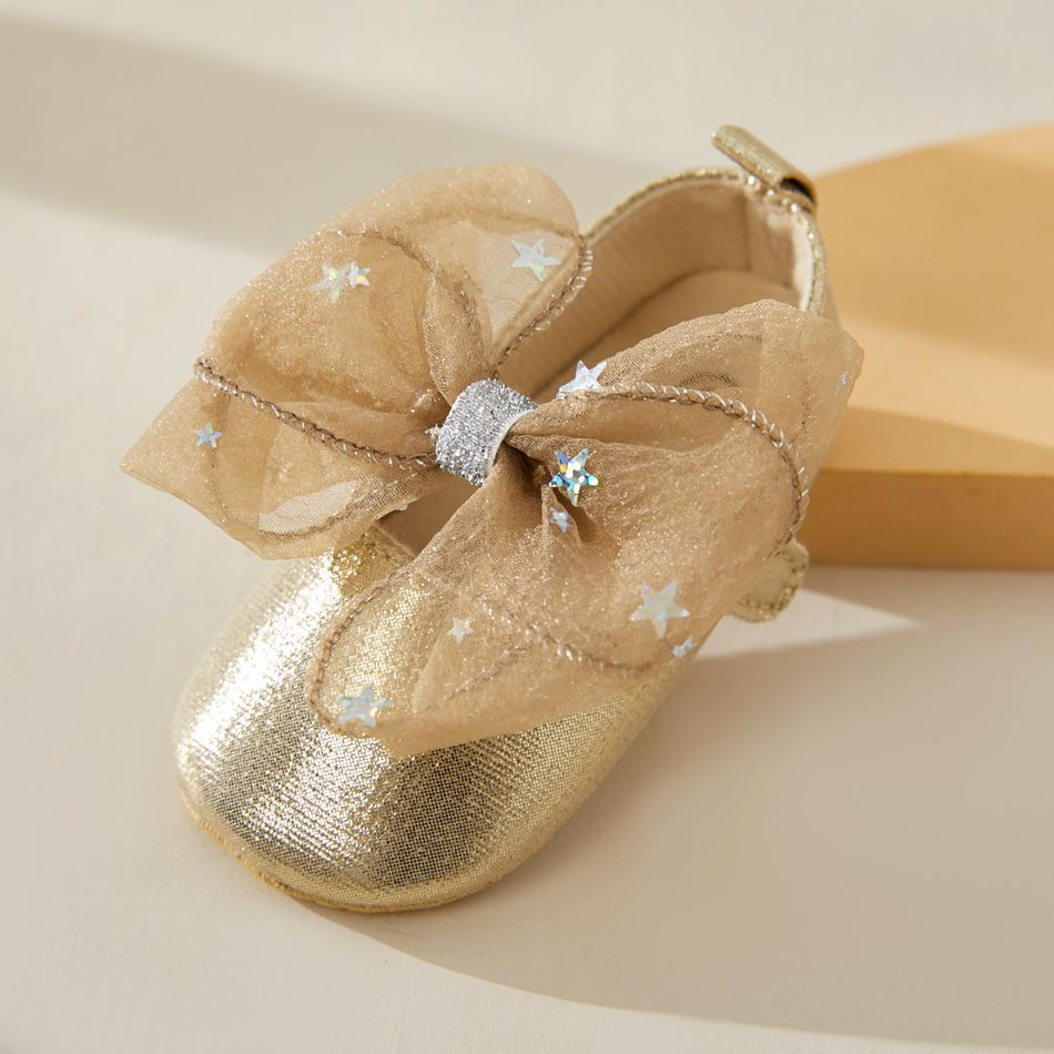 Baby / Toddler Glitter Bowknot Velcro Closure Prewalker Shoes Gold big image 3