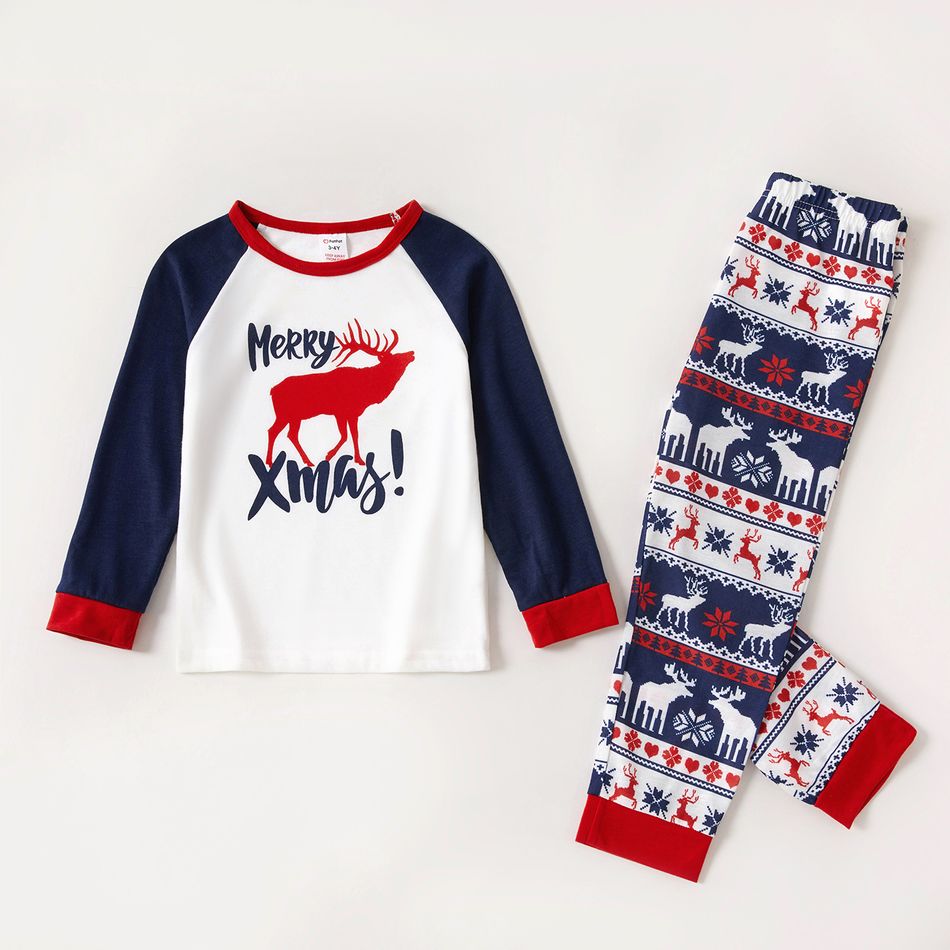 Natal Look de família Manga comprida Conjuntos de roupa para a família Pijamas (Flame Resistant) Azul Escuro/Branco/Vermelho big image 7