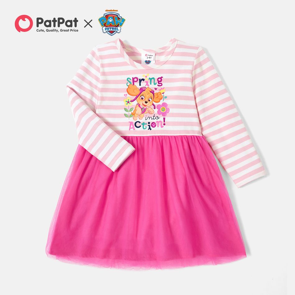 PAW Patrol Toddler Girl Floral and Stripe Dress Rosy big image 1