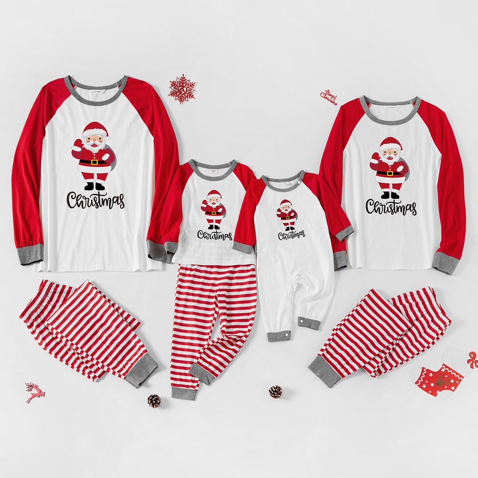 Christmas Santa Claus Letters Print Family Matching Long-sleeve Red Striped Pajamas Sets (Flame Resistant) Red/White