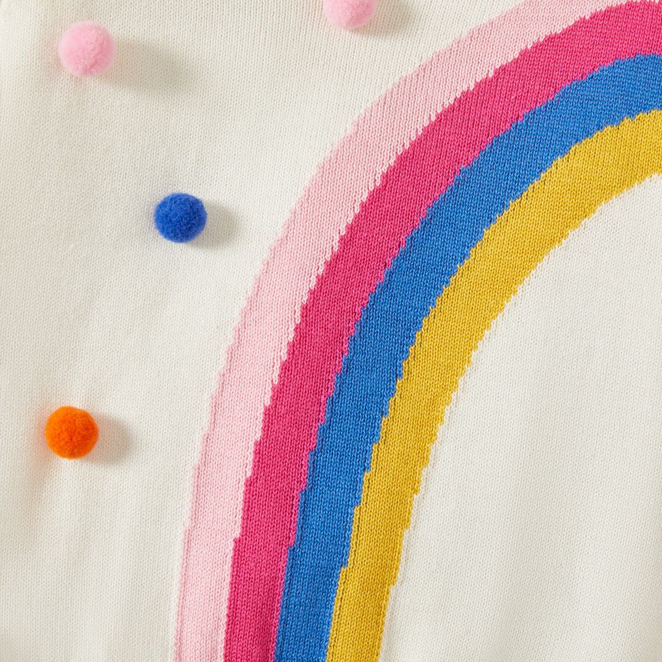 Baby Girl Rainbow Pattern Pom Poms White Long-sleeve Knitted Sweater Multi-color big image 3