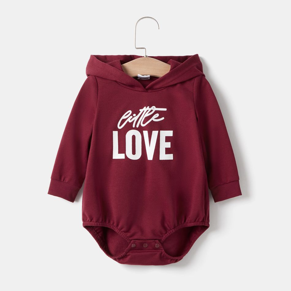 Letter Print Wine Red Long-sleeve Hooded Sweatshirt Dress for Mom and Me Burgundy big image 4