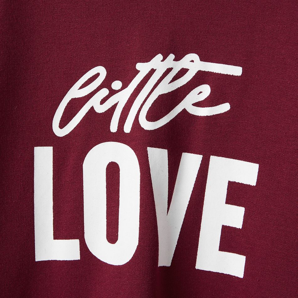 Letter Print Wine Red Long-sleeve Hooded Sweatshirt Dress for Mom and Me Burgundy big image 5