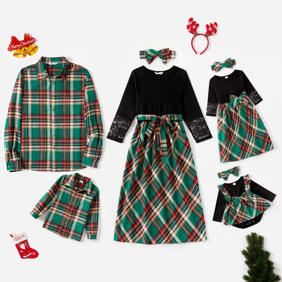 Natal Look de família Manga a três quartos Conjuntos de roupa para a família Conjuntos Verde Escuro