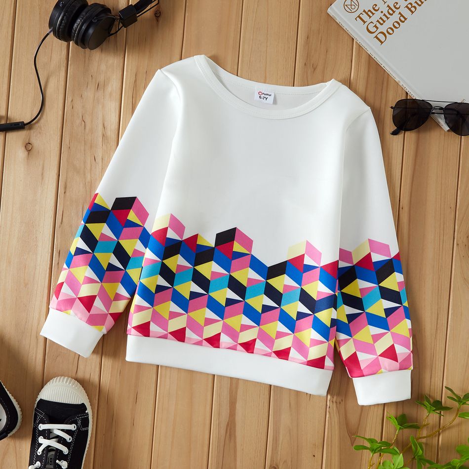 Kid Girl/Kid Boy Colorful Geo Pattern Pullover Sweatshirt White