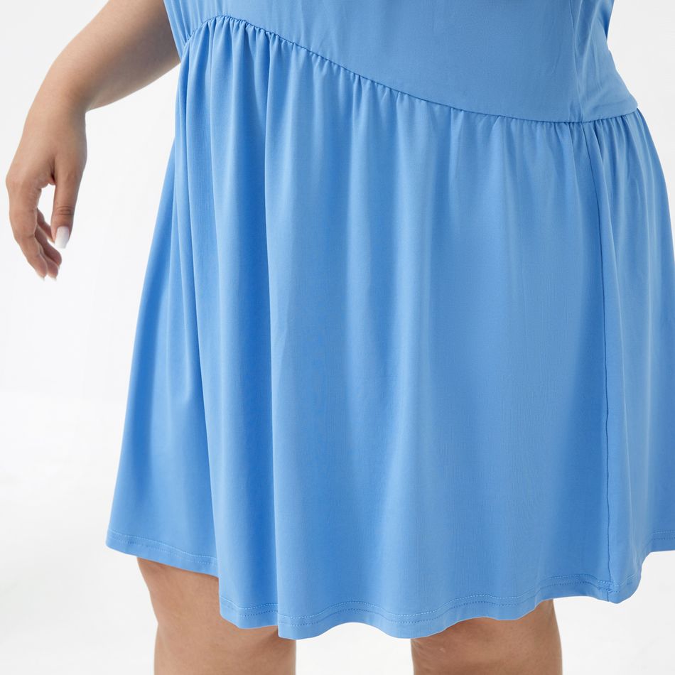 Women Plus Size Casual Round-collar Blue Dress Navy big image 6