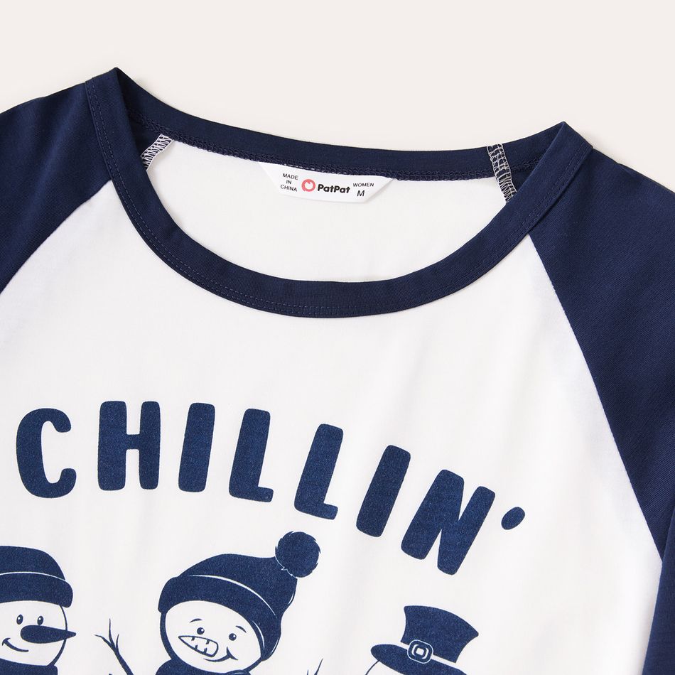 Christmas Snowman and Letter Print Family Matching Long-sleeve Crewneck Pajamas Sets (Flame Resistant) Dark Blue/white big image 4