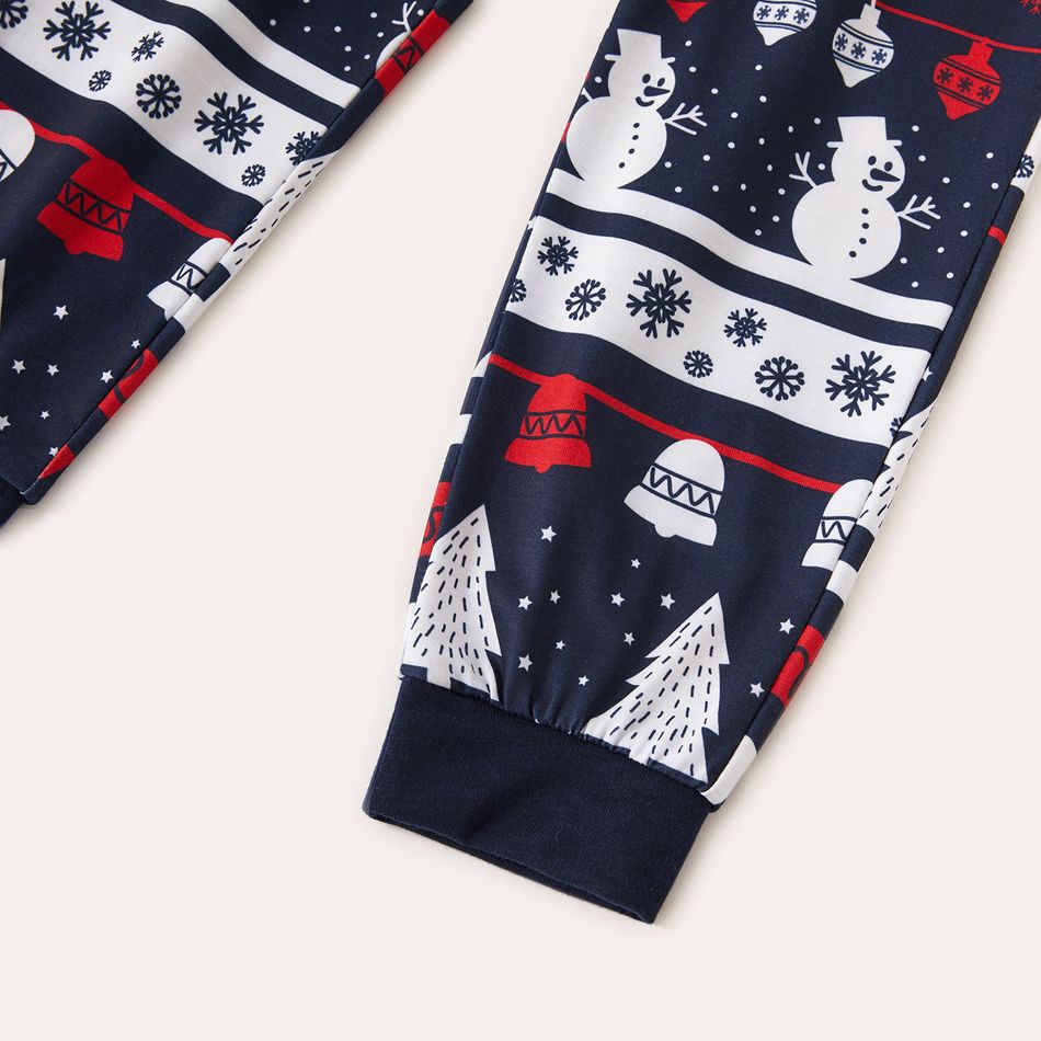 Christmas Snowman and Letter Print Family Matching Long-sleeve Crewneck Pajamas Sets (Flame Resistant) Dark Blue/white big image 8